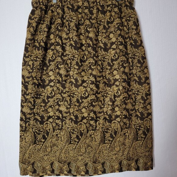 VTG Sag Harbor Womens Midi Skirt Faux Wrap Sz 2XL Brown & Gold Brocade Preppy - Picture 1 of 12